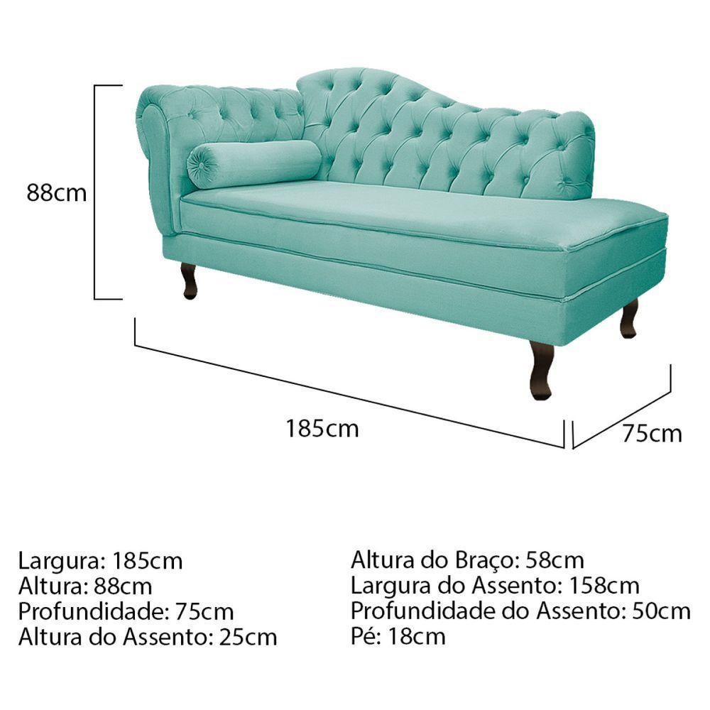 Kit Diva Recamier Diana 185cm Lado Direito e 02 Poltronas Julia Suede Azul Tiffany - 5