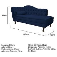 Kit Diva Recamier Diana 185cm Lado Direito e 02 Poltronas Julia Suede Azul Marinho - 5