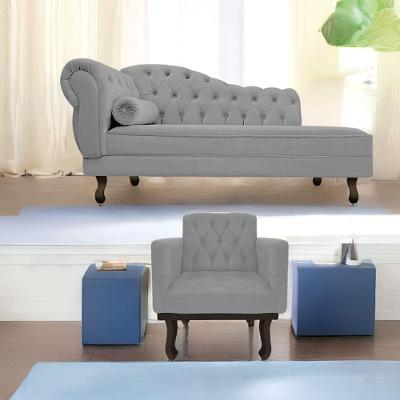 Kit Diva Recamier Diana 185cm Lado Direito e 01 Poltrona Classic Corano Cinza
