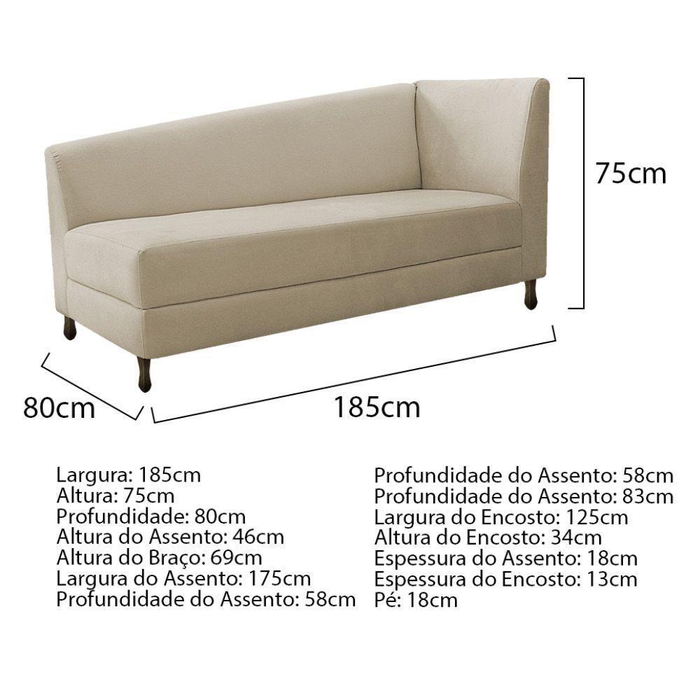 Kit Diva Recamier Heitor 185cm Lado Esquerdo e 02 Poltronas Luiza Suede Bege - 3