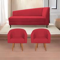 Kit Diva Recamier Heitor 185cm Lado Esquerdo e 02 Poltronas Luiza Suede Vermelho - 1