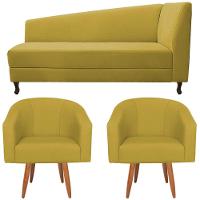 Kit Diva Recamier Heitor 185cm Lado Esquerdo e 02 Poltronas Luiza Suede Amarelo - 6
