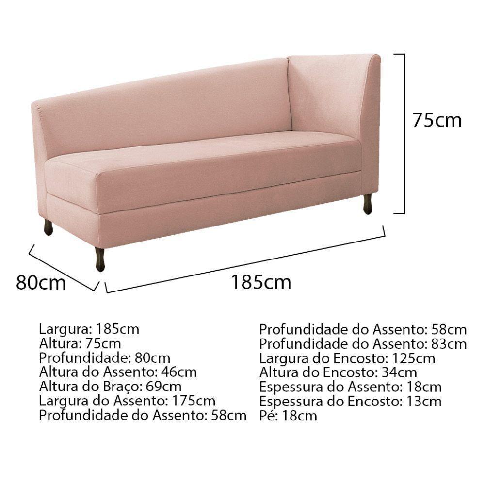 Kit Diva Recamier Heitor 185cm Lado Esquerdo e 02 Poltronas Luiza Suede Rosê - 3