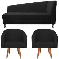 Kit Diva Recamier Heitor 185cm Lado Esquerdo e 02 Poltronas Luiza Suede Preto - 1