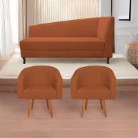Kit Diva Recamier Heitor 185cm Lado Esquerdo e 02 Poltronas Luiza Suede Terracota - 1