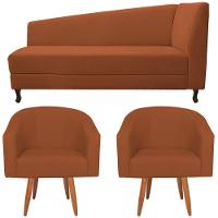 Kit Diva Recamier Heitor 185cm Lado Esquerdo e 02 Poltronas Luiza Suede Terracota - 6