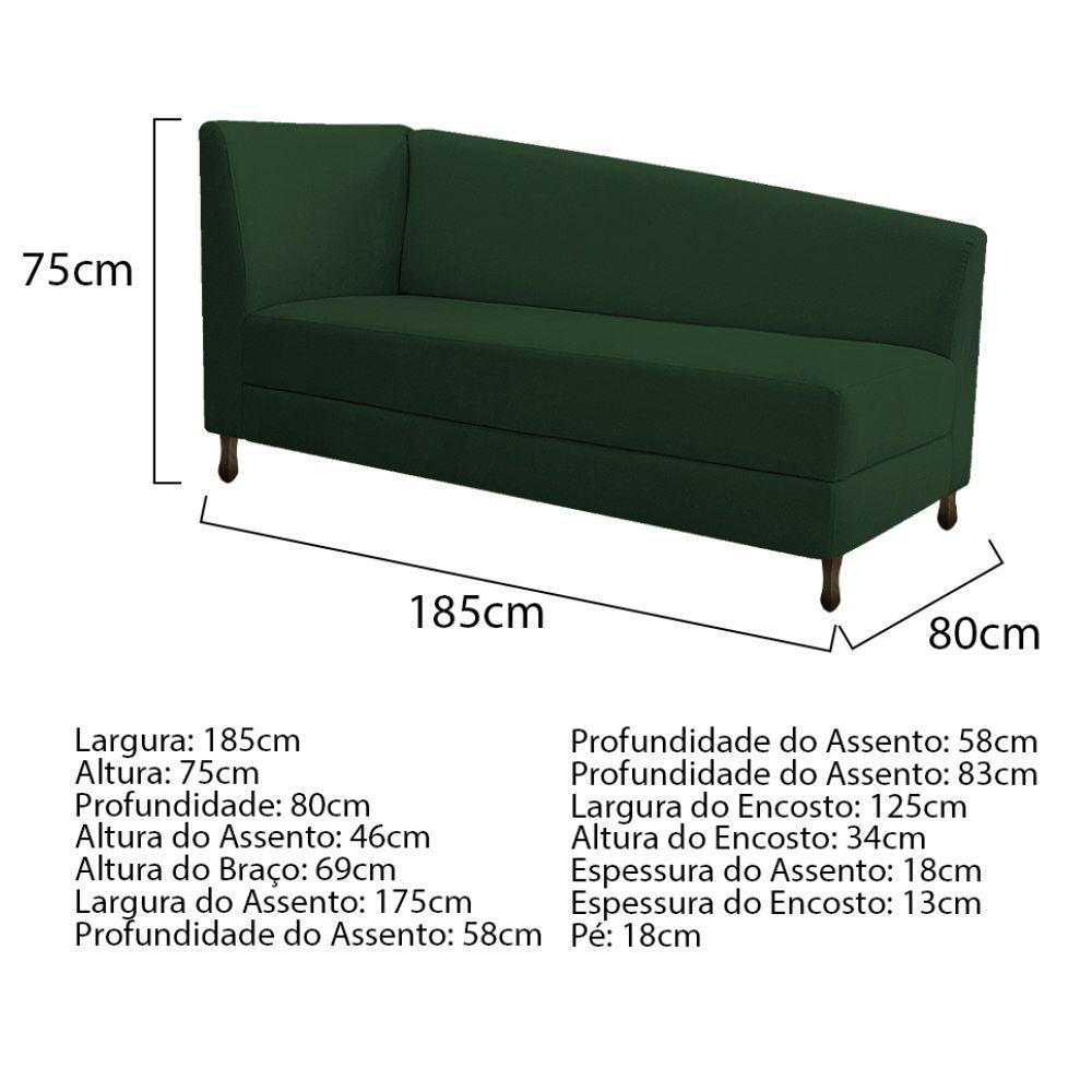 Kit Diva Recamier Heitor 185cm Lado Direito e 02 Poltronas Luiza Suede Verde - 3