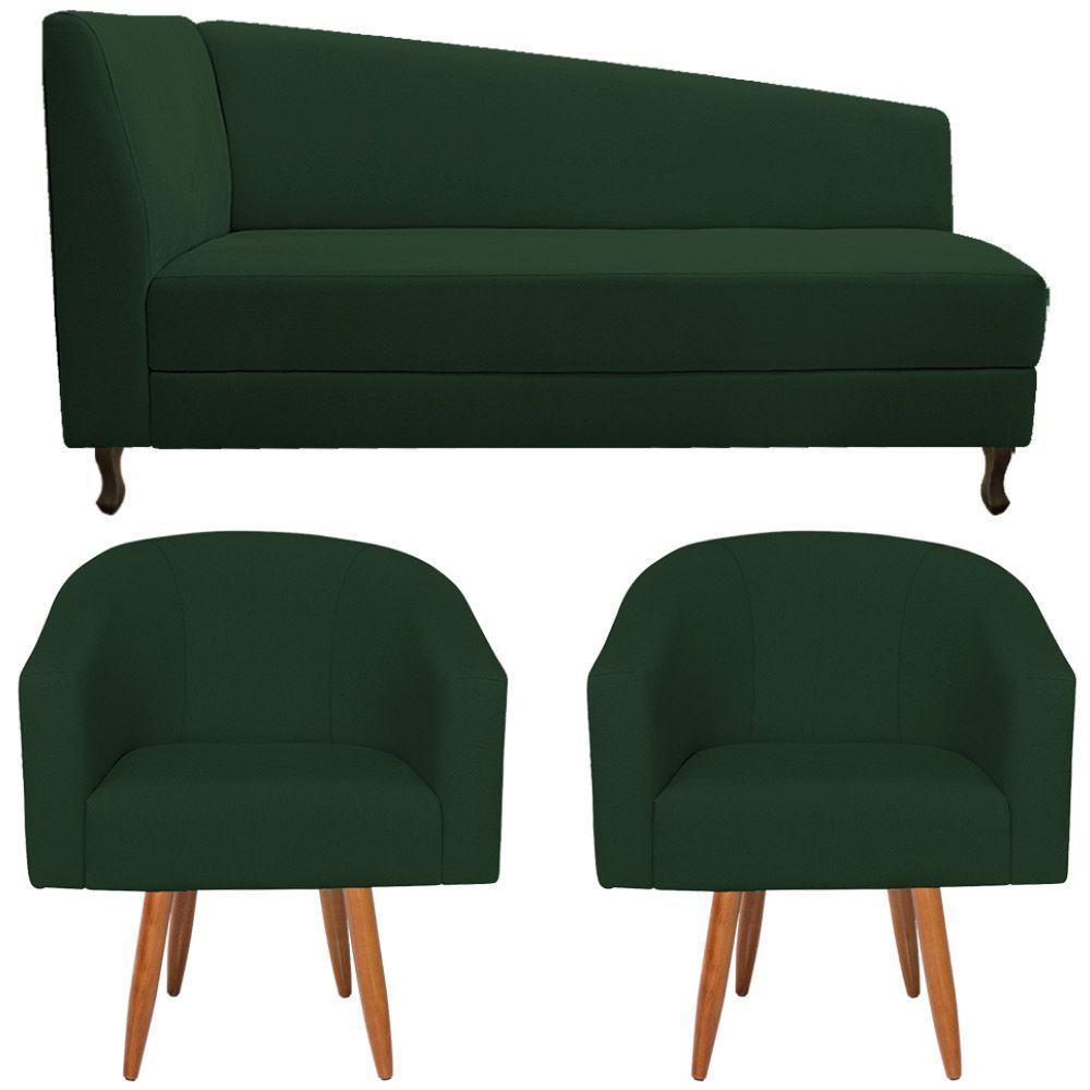 Kit Diva Recamier Heitor 185cm Lado Direito e 02 Poltronas Luiza Suede Verde - 6