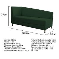 Kit Diva Recamier Heitor 185cm Lado Direito e 02 Poltronas Luiza Suede Verde - 5