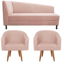Kit Diva Recamier Heitor 185cm Lado Direito e 02 Poltronas Luiza Suede Rosê - 6