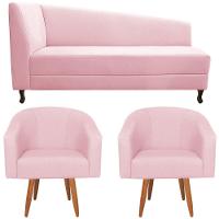 Kit Diva Recamier Heitor 185cm Lado Direito e 02 Poltronas Luiza Suede Rosa Bebê - 6