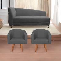 Kit Diva Recamier Heitor 185cm Lado Direito e 02 Poltronas Luiza Linho Cinza escuro - 1