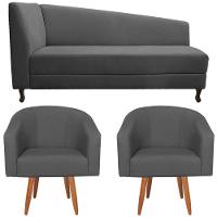 Kit Diva Recamier Heitor 185cm Lado Direito e 02 Poltronas Luiza Linho Cinza escuro - 6