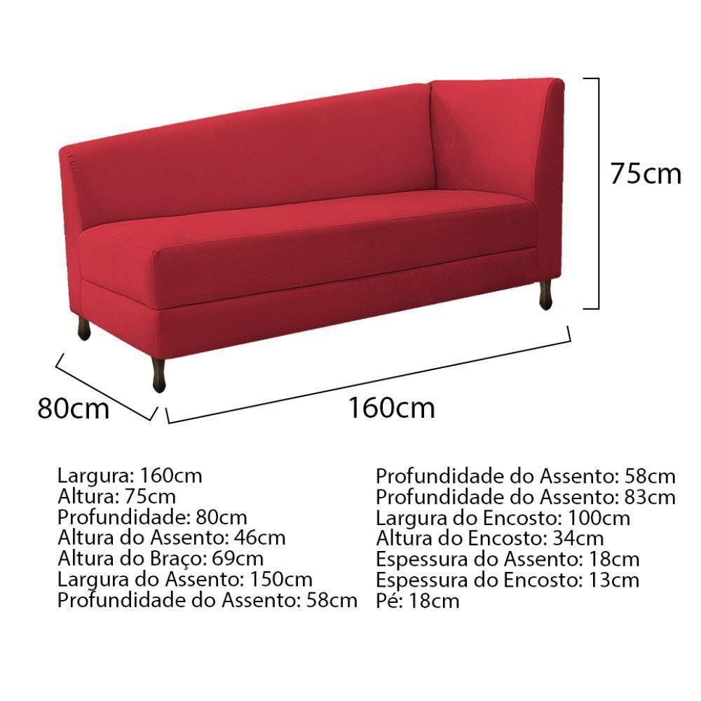 Kit Diva Recamier Heitor 160cm Lado Esquerdo e 02 Poltronas Luiza Suede Vermelho - 5