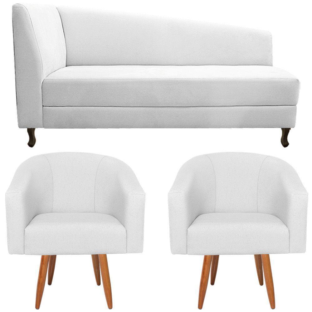 Kit Diva Recamier Heitor 185cm Lado Direito e 02 Poltronas Luiza Suede Branco - 6
