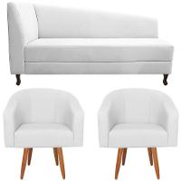 Kit Diva Recamier Heitor 185cm Lado Direito e 02 Poltronas Luiza Suede Branco - 6