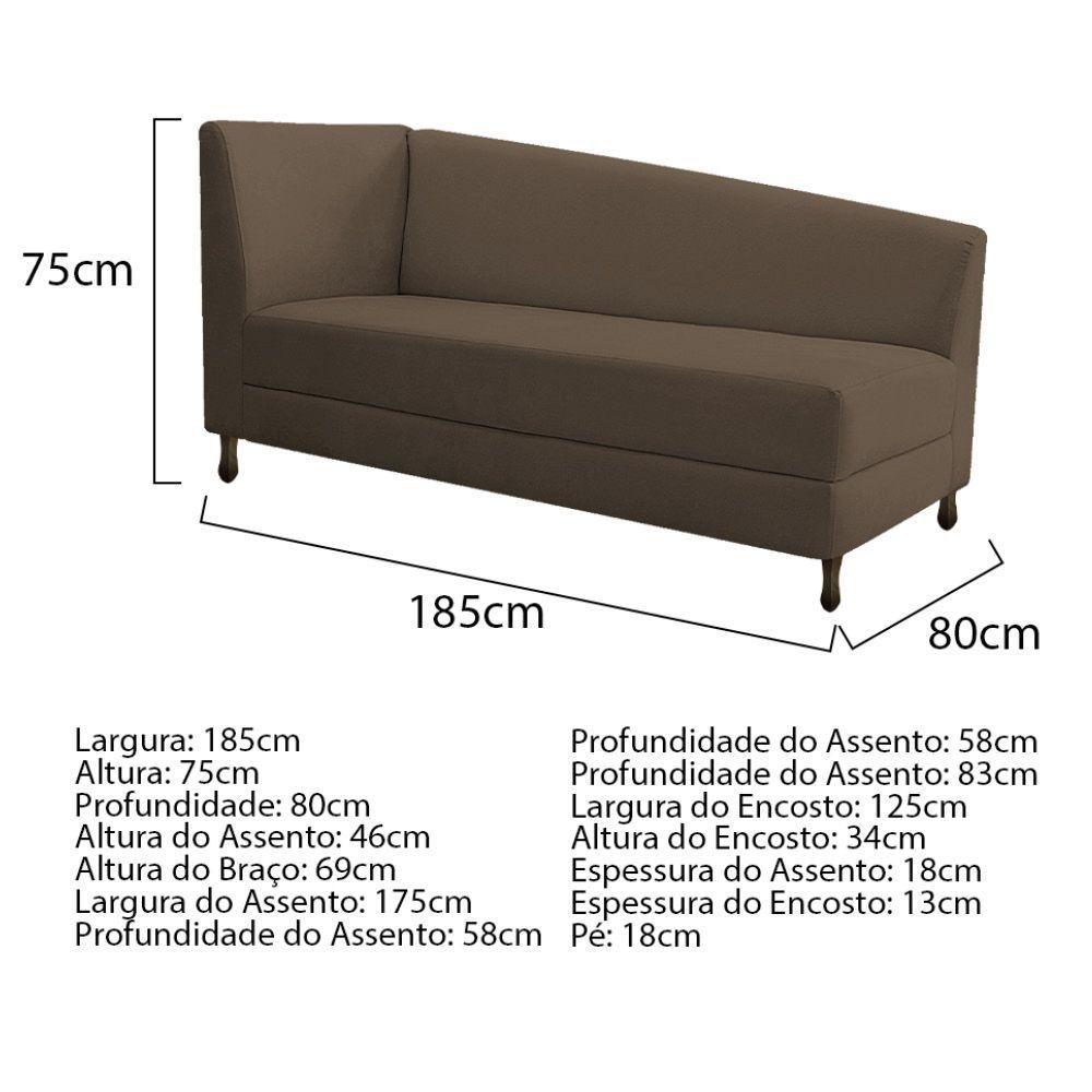 Kit Diva Recamier Heitor 185cm Lado Direito e 02 Poltronas Luiza Suede Marrom - 3