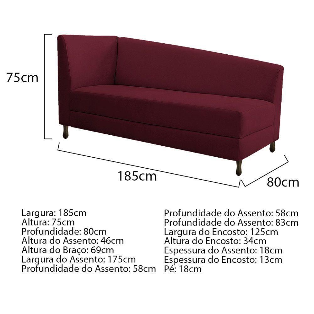 Kit Diva Recamier Heitor 185cm Lado Direito e 02 Poltronas Luiza Suede Bordô - 3
