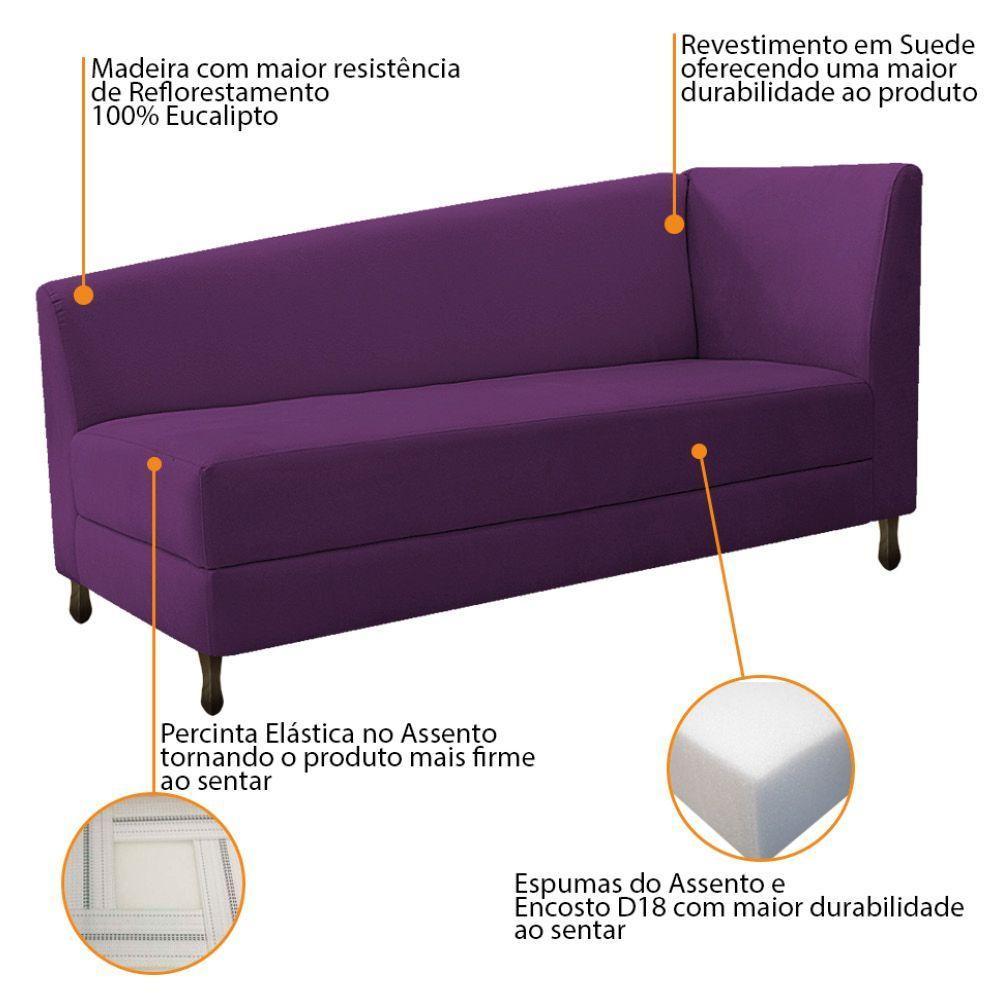 Kit Diva Recamier Heitor 160cm Lado Esquerdo e 02 Poltronas Luiza Suede Roxo - 3