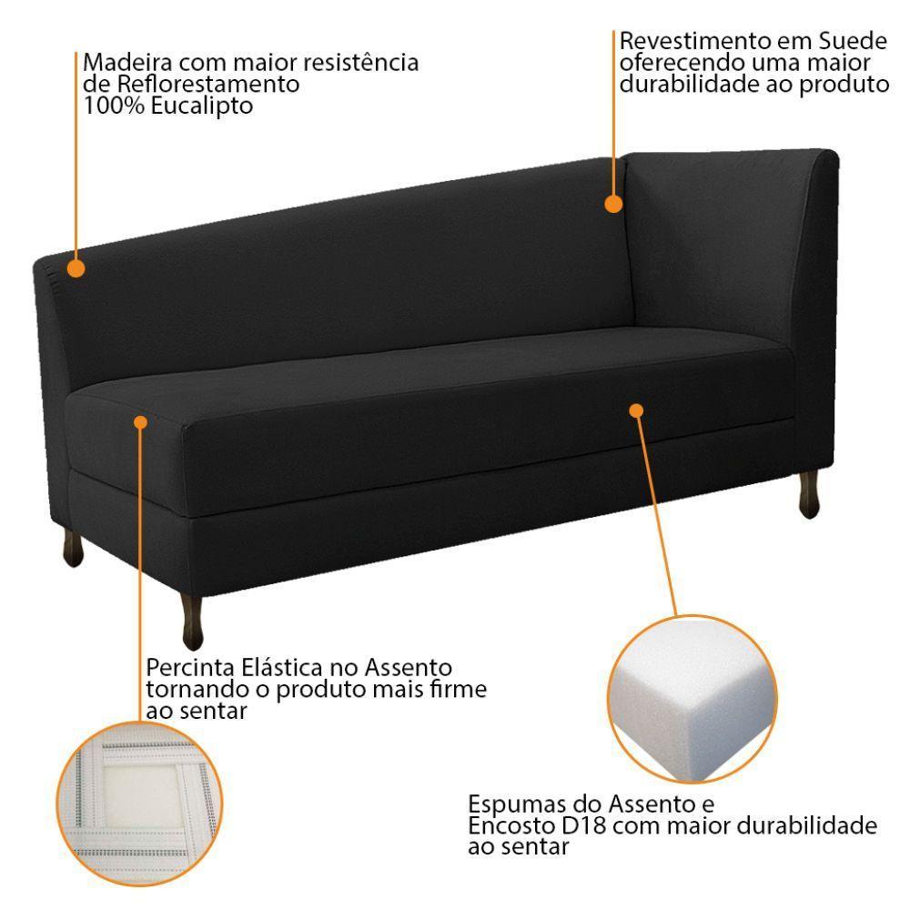 Kit Diva Recamier Heitor 160cm Lado Esquerdo e 02 Poltronas Luiza Suede Preto - 3