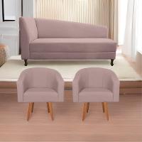 Kit Diva Recamier Heitor 185cm Lado Direito e 02 Poltronas Luiza Linho Rosê - 1
