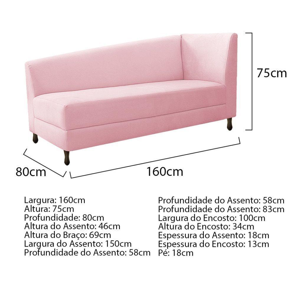 Kit Diva Recamier Heitor 160cm Lado Esquerdo e 02 Poltronas Luiza Suede Rosa Bebê - 5