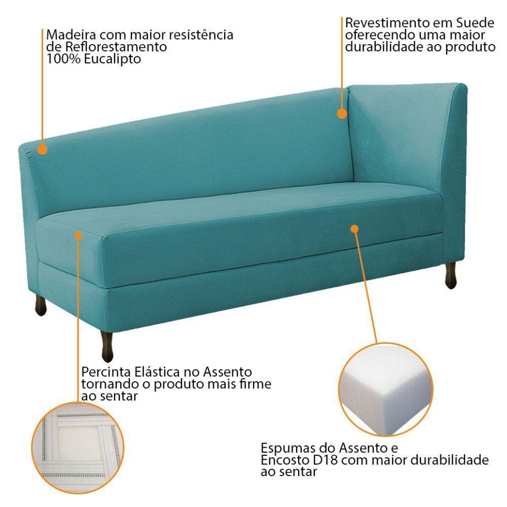 Kit Diva Recamier Heitor 160cm Lado Esquerdo e 02 Poltronas Luiza Suede Azul Turquesa - 3