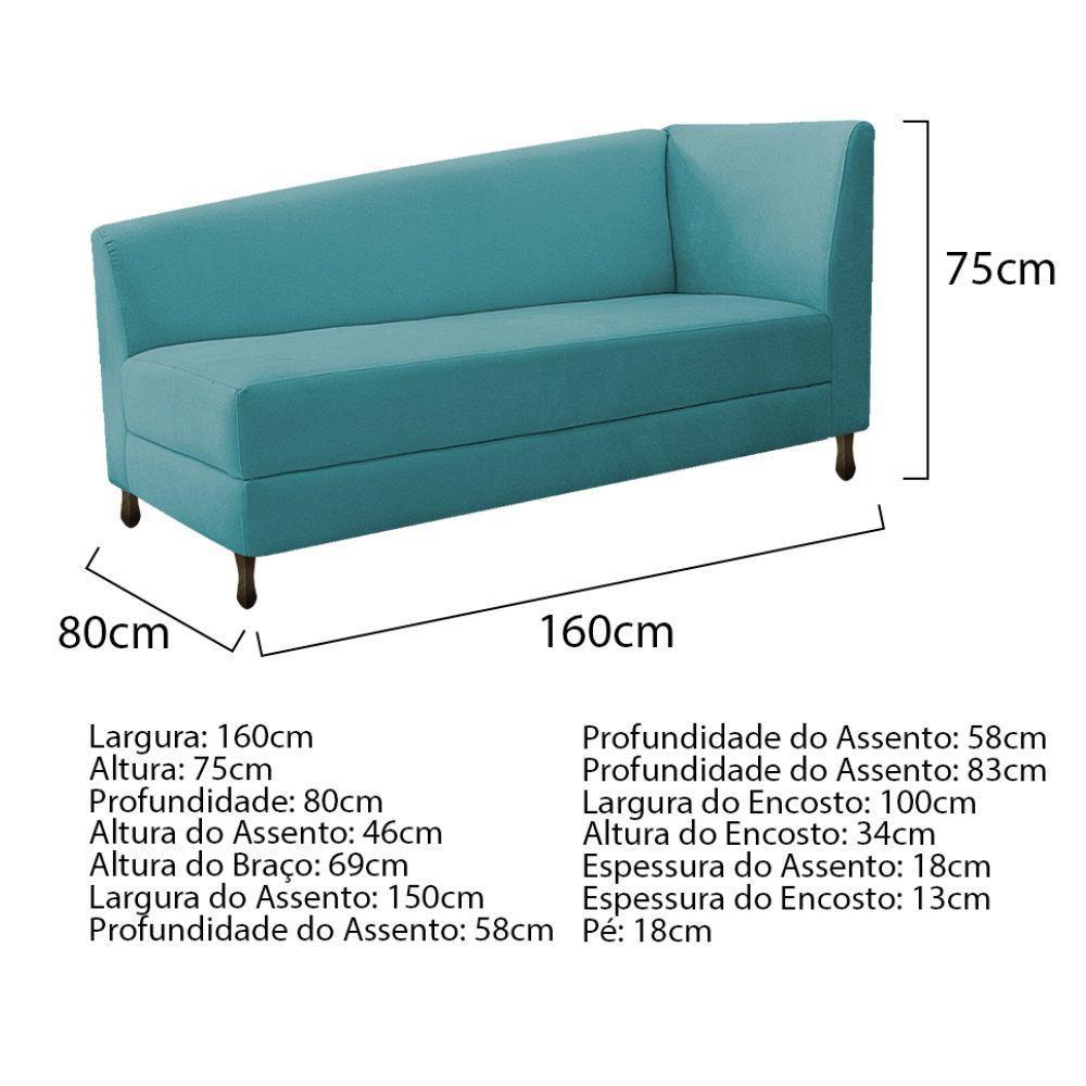 Kit Diva Recamier Heitor 160cm Lado Esquerdo e 02 Poltronas Luiza Suede Azul Turquesa - 5