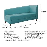 Kit Diva Recamier Heitor 160cm Lado Esquerdo e 02 Poltronas Luiza Suede Azul Turquesa - 5