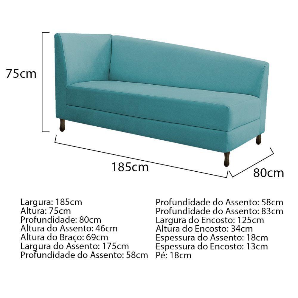 Kit Diva Recamier Heitor 185cm Lado Direito e 02 Poltronas Luiza Suede Azul Turquesa - 3