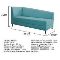 Kit Diva Recamier Heitor 185cm Lado Direito e 02 Poltronas Luiza Suede Azul Turquesa - 3
