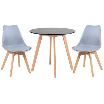 Mesa Redonda 80cm Preto + 2 Cadeiras Cinza Claro