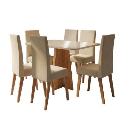 Conjunto Sala De Jantar Mesa 1,60m Moove 6 Cadeiras Linho Milano Viero Madeirado / Creme