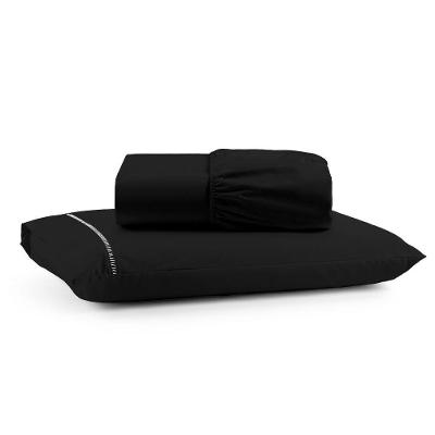 Jogo De Lençol Solteiro Premium Soft 600 Fios Micropercal Preto Ponto Palito Toque Macio 2 Peças