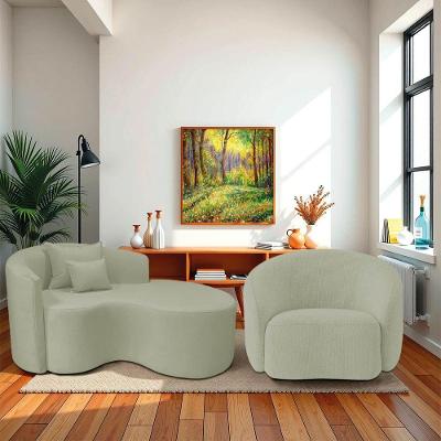 Kit Recamier Curvo Sala De Estar Inglaterra 150cm Lado Direito E Poltrona Orgânica Luxo Amore Bouclé Verde Oliva