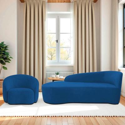 Kit Divã Recamier Orgânico França 160cm Lado Esquerdo E Poltrona Amore Linho Azul Royal