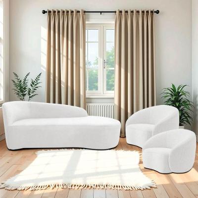 Kit Divã Recamier Orgânico França 160cm Lado Direito E 2 Poltronas Amore Bouclé Branco