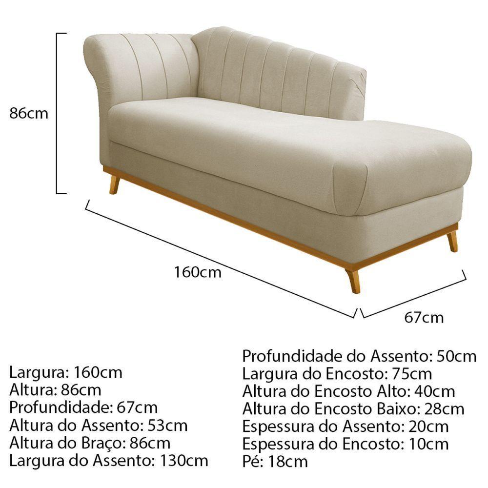 Kit Diva Recamier Vanessa 160Cm Lado Direito E 02 Poltronas Laura Linho Cor Bege - 5