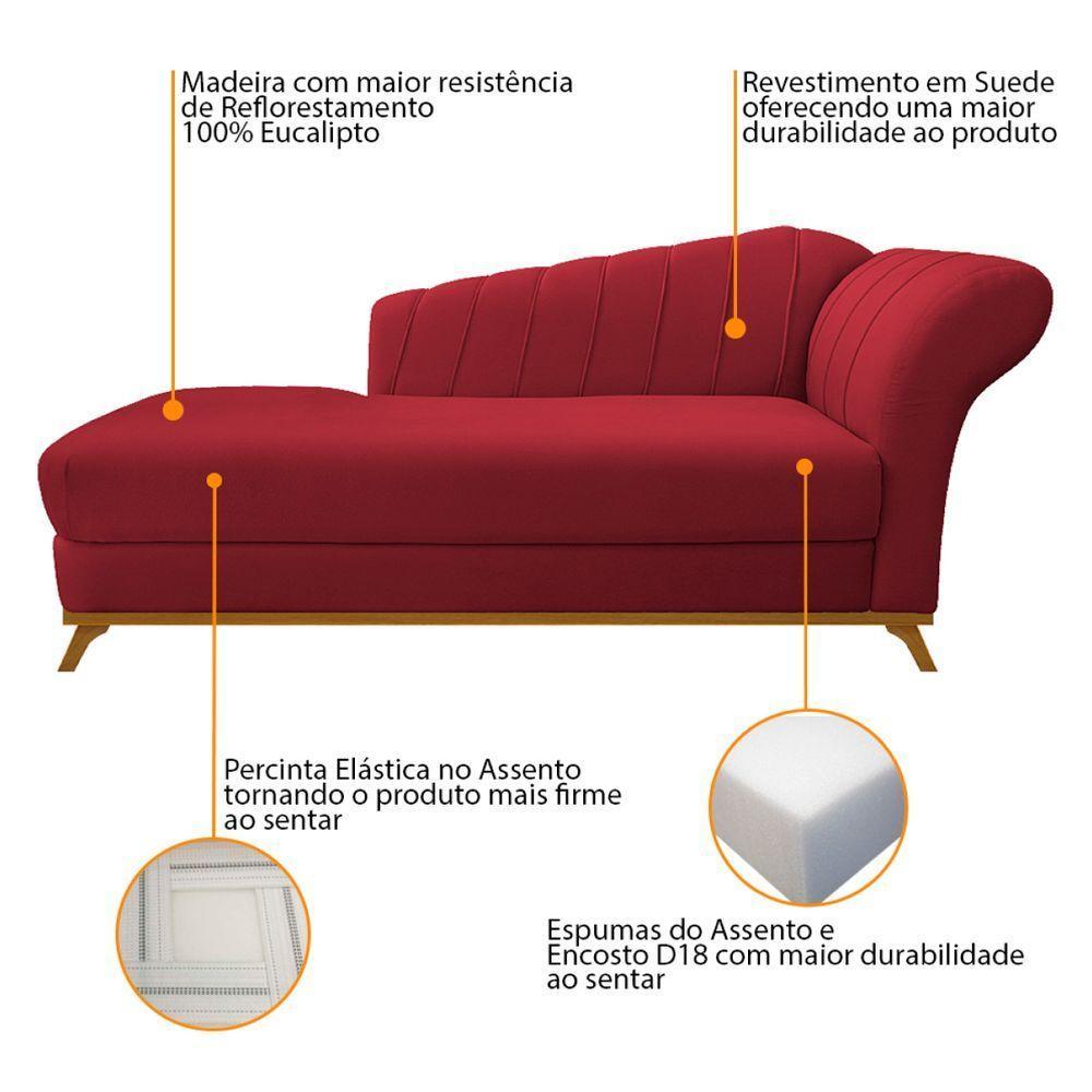 Kit Diva Recamier Vanessa 140Cm Lado Esquerdo E 02 Poltronas Laura Suede Cor Vermelho - 3