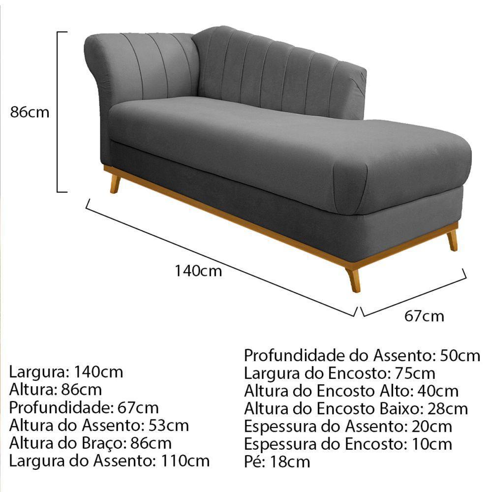 Kit Diva Recamier Vanessa 140Cm Lado Direito E 02 Poltronas Laura Suede Cor Cinza - 5