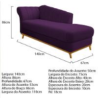 Kit Diva Recamier Vanessa 140Cm Lado Direito E 02 Poltronas Laura Suede Cor Roxo - 5