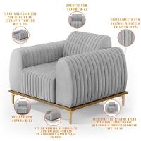 Kit Sofá 3 Lugares 180Cm Com 2 Poltronas Molino Cinza D-315 - 9
