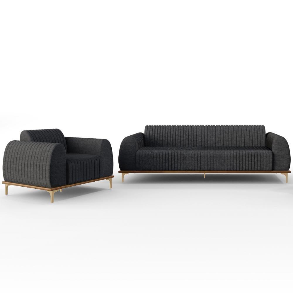 Kit Sofá 3 Lugares 180Cm Com Poltrona Cinza Escuro C-416 - 1