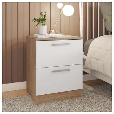Mesa De Cabeceira Para Quarto 2 Gavetas Sleep Caemmun Cordia/branco Fosco