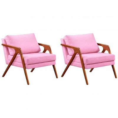 Kit 02 Poltronas Decorativa Mona Luxo Base De Madeira Maciça Sala Recepção Veludo Rosa Claro Eli Móveis E Decoração