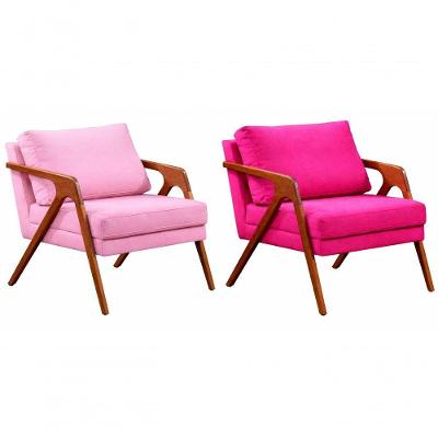 Kit 02 Poltronas Decorativa Mona Luxo Base De Madeira Maciça Sala Recepção Veludo Rosa Claro Pink Eli Móveis E Decoração