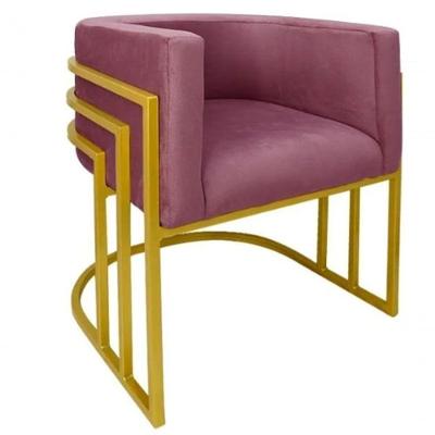 Cadeira Poltrona Luxo Base De Metal Tripla Dourado Sala De Jantar Cozinha Recepção Veludo Rose Eli Móveis E Decoração