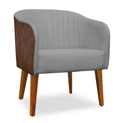 Poltrona Cadeira Luiza Corino Nozes E Linho Cinza Sala De Jantar Recepção Escritório Do Lar Móveis E Decoração