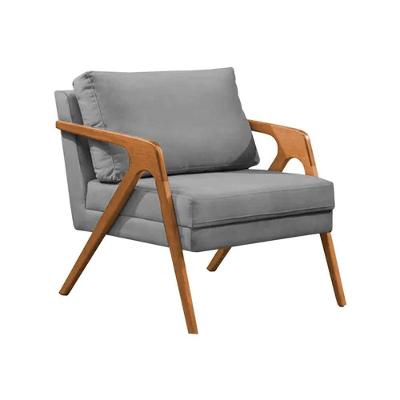 Poltrona Decorativa Mona Luxo Base De Madeira Maciça Sala Recepção Veludo Grafite Eli Móveis E Decoração