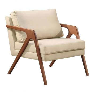 Poltrona Decorativa Mona Luxo Base De Madeira Maciça Sala Recepção Veludo Bege Eli Móveis E Decoração